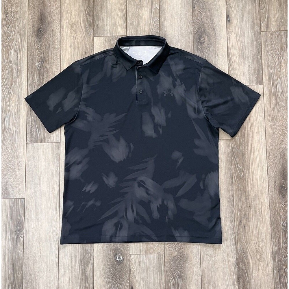 Under Armour The Playoff Polo Golf Shirt Mens Size L Crocus Blur Black Stretch